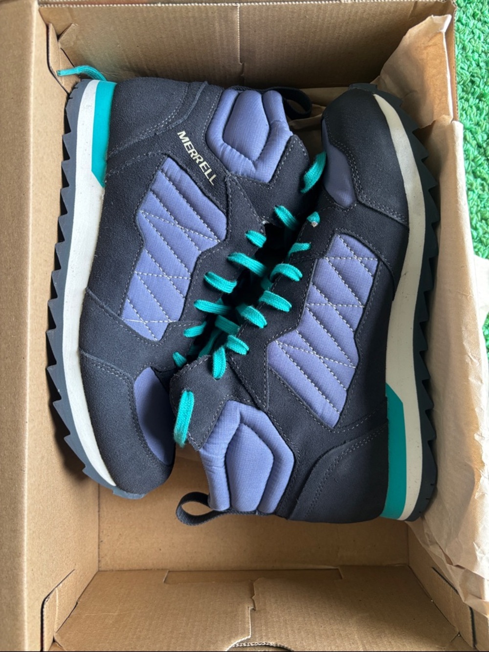 Merrell Black, Purple and Teal Mid-Top Trail Retro Style Sneakers Women’s 8.5